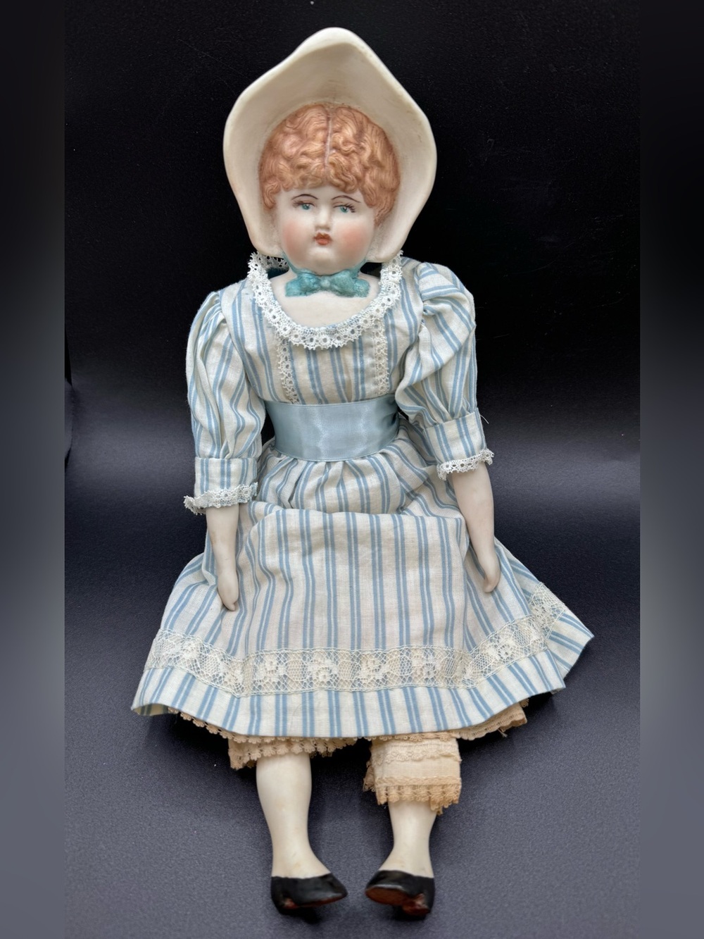 13" Vintage Artist Repro? Bisque Doll Molded Bonnet Parian Heubach Style Girl 2A